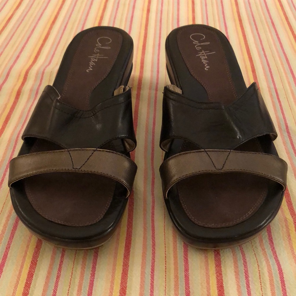 Cole Haan platform slides black & metallic 7.5 B new without box.